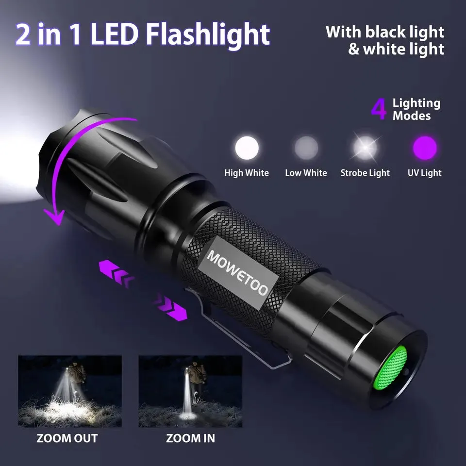 Torch, UV Lamp 2 in 1 UV Lamp Light LED Torch, 395 nm Ultraviolet Torch 4 Modes