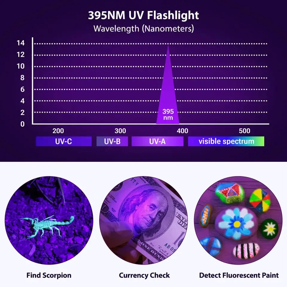 Torch, UV Lamp 2 in 1 UV Lamp Light LED Torch, 395 nm Ultraviolet Torch 4 Modes