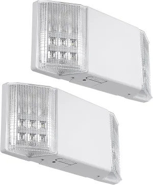 TORCHSTAR LED Emergency Lighting, Commercial Emergency Lights with Battery Backup, UL Listed, Two Square Heads, AC 120/277V, Hardwired Emergency Exit Light Fixtures for Business, Pack of 2