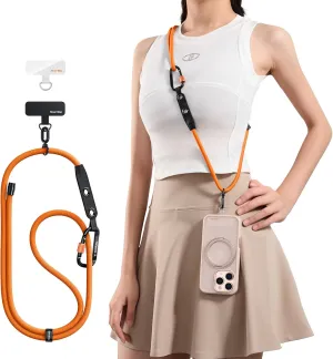 TORRAS Phone Lanyard with Hanging Loops, Durable Carabiner, Adjustable Anti Theft Phone Strap Crossbody, Skin-Friendly, 2 Tabs, Universal Cell Phone Neck Lanyard for Daily & Outdoor Activities, Orange