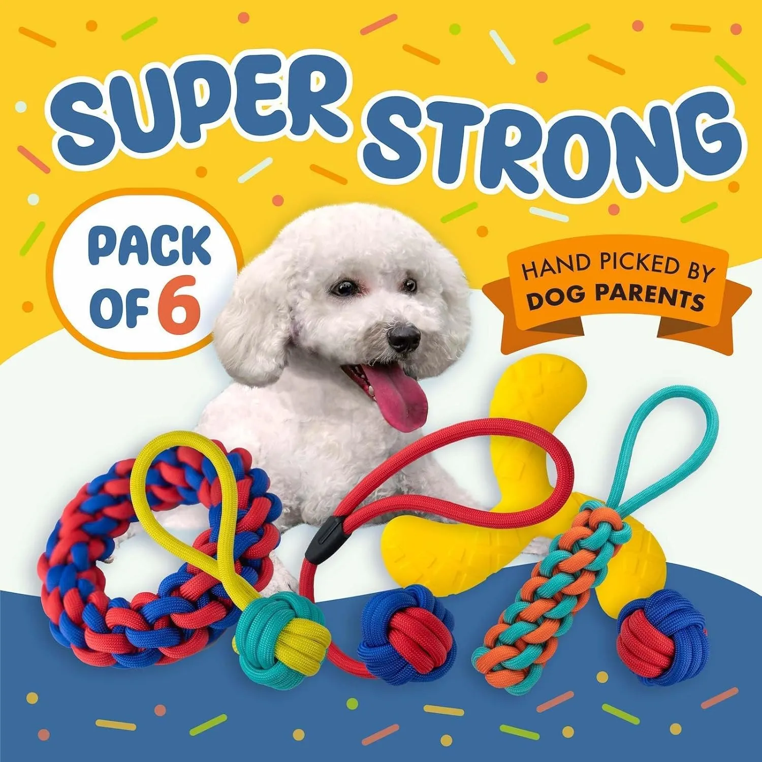Tough Dog Rope Toys 6 PCS for Aggressive Chewers, Nearly Indestructible Chew Toy Lightweight Flying Disc, Indoor Outdoor Play for Medium Large Breeds Teething Training