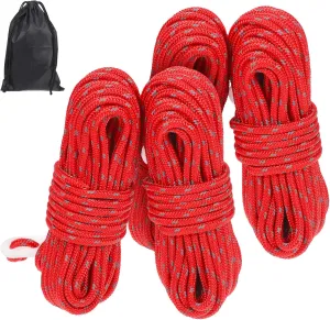 TOYANDONA 4pcs Reflective Tent Tensioner Strap Heavy-Duty Outdoor Camping Cord with Storage Bag Windproof High Visibility Rope for Tarps and Tent Setup Low Light Conditions