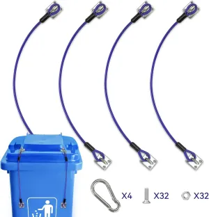 Trash Can Lid Lock,Trash Can Locks for Animals Stop from Rummaging Metal Universal Lid Lock for Outdoor Garbage Cans-Durable Rubber Coated Braided Wire Rope (Blue, 4 Pack)
