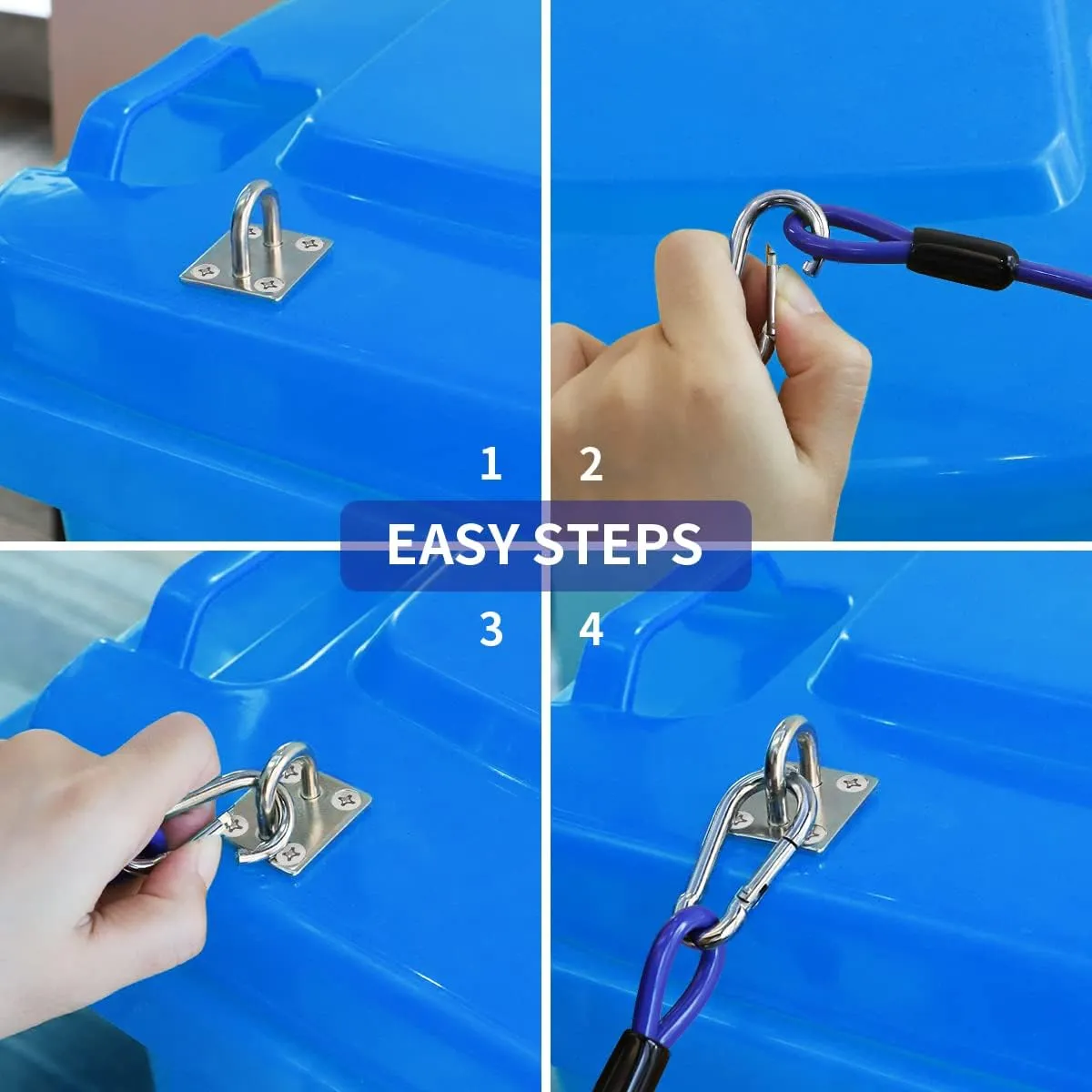 Trash Can Lid Lock,Trash Can Locks for Animals Stop from Rummaging Metal Universal Lid Lock for Outdoor Garbage Cans-Durable Rubber Coated Braided Wire Rope (Blue, 4 Pack)