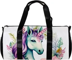 Travel Bag,Mens Gym Bag,Womens Gym Bag,Unicorn Floral Bushes,Sports Bag