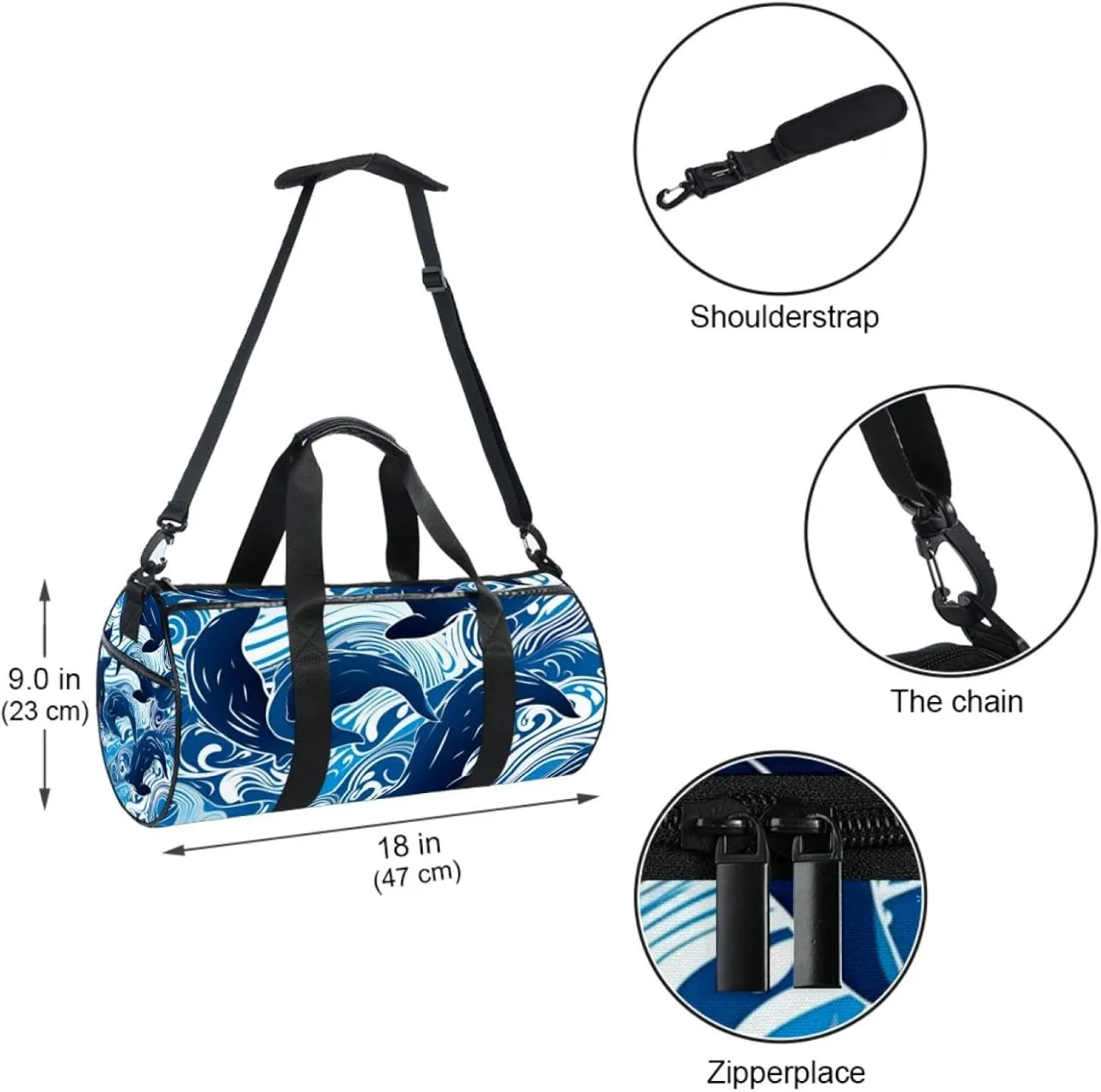 Travel Bag,Mens Gym Bag,Womens Gym Bag,Whales Sea Waves Floral,Sports Bag