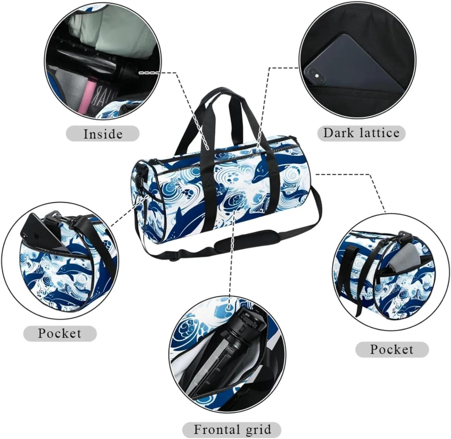 Travel Bag,Mens Gym Bag,Womens Gym Bag,Whales Sea Waves Floral,Sports Bag