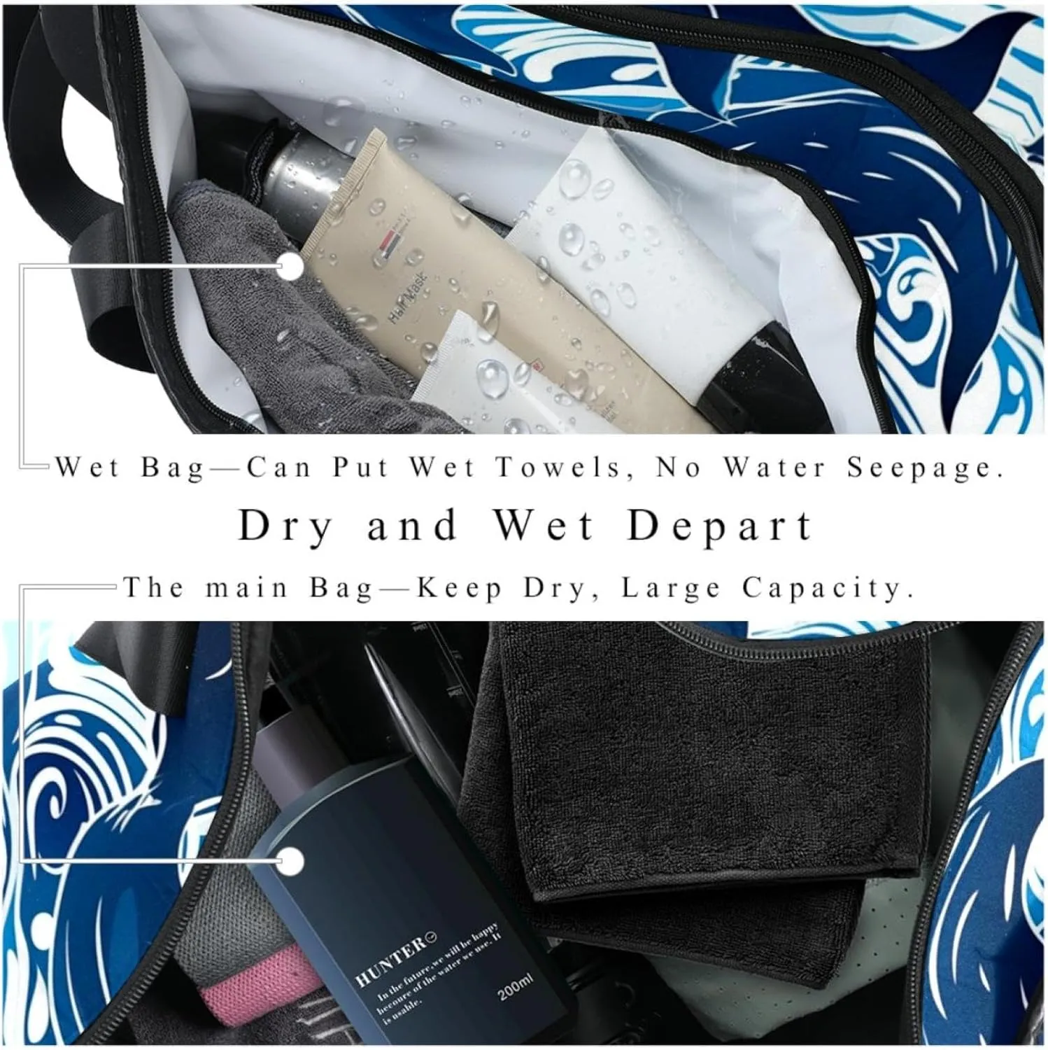 Travel Bag,Mens Gym Bag,Womens Gym Bag,Whales Sea Waves Floral,Sports Bag