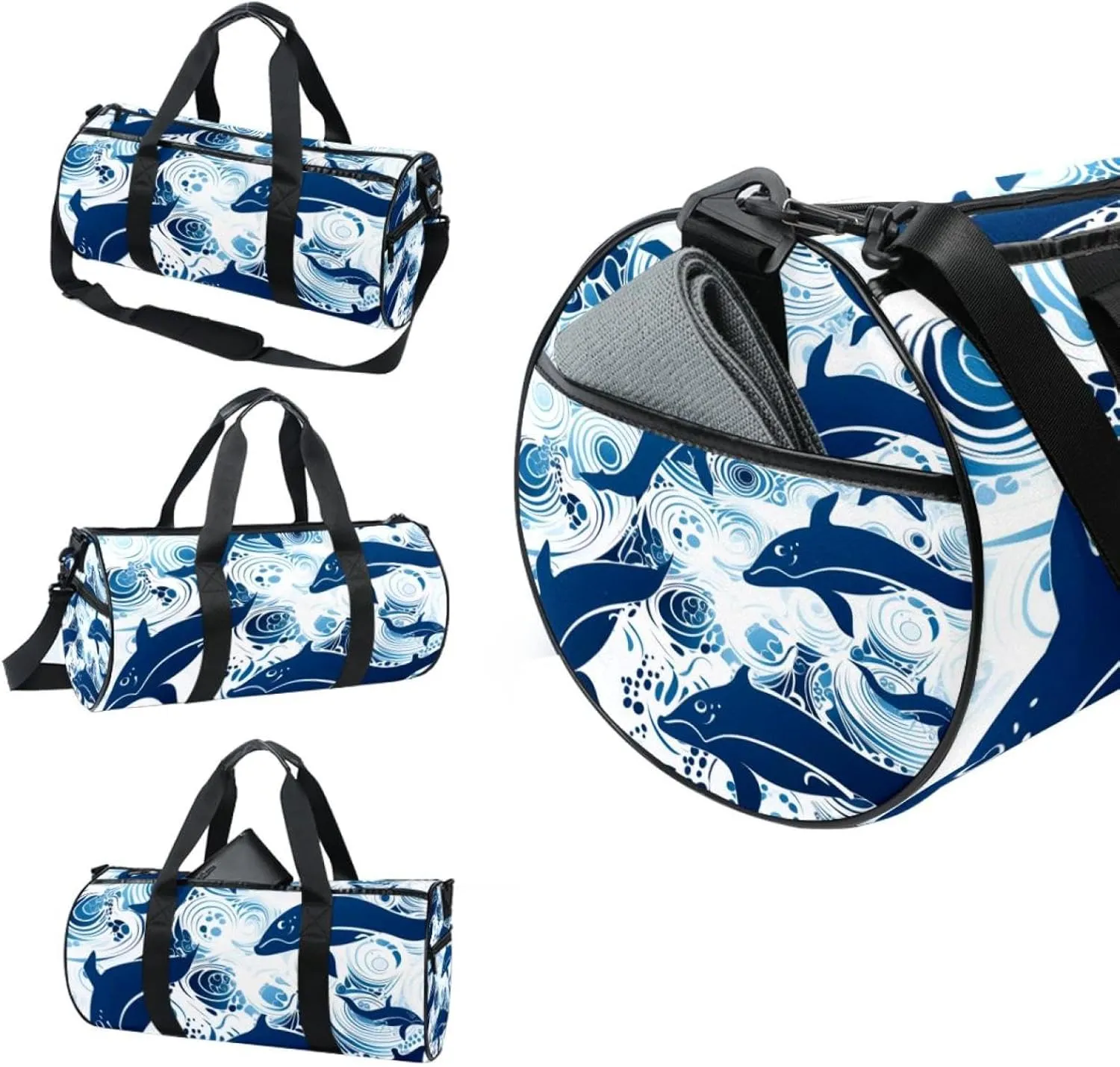 Travel Bag,Mens Gym Bag,Womens Gym Bag,Whales Sea Waves Floral,Sports Bag