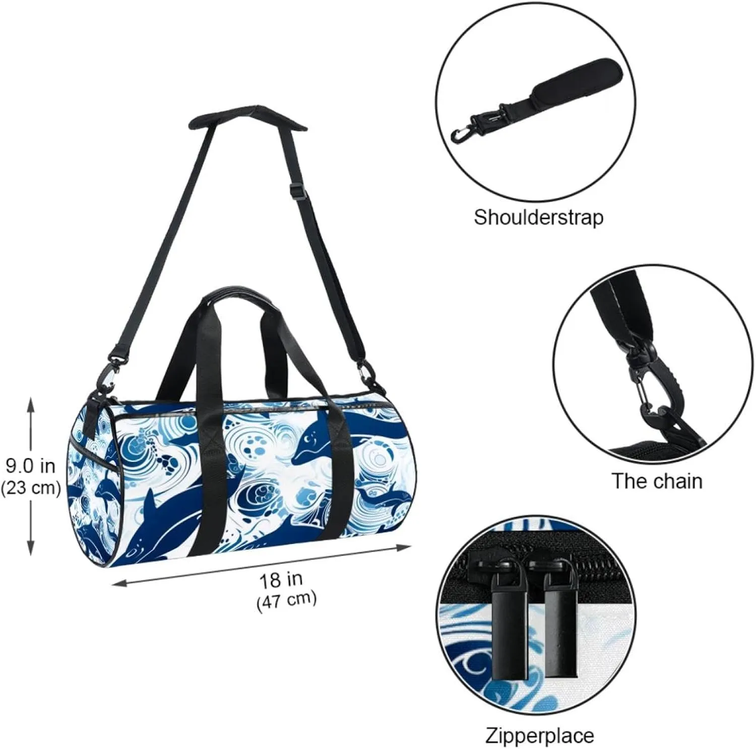 Travel Bag,Mens Gym Bag,Womens Gym Bag,Whales Sea Waves Floral,Sports Bag