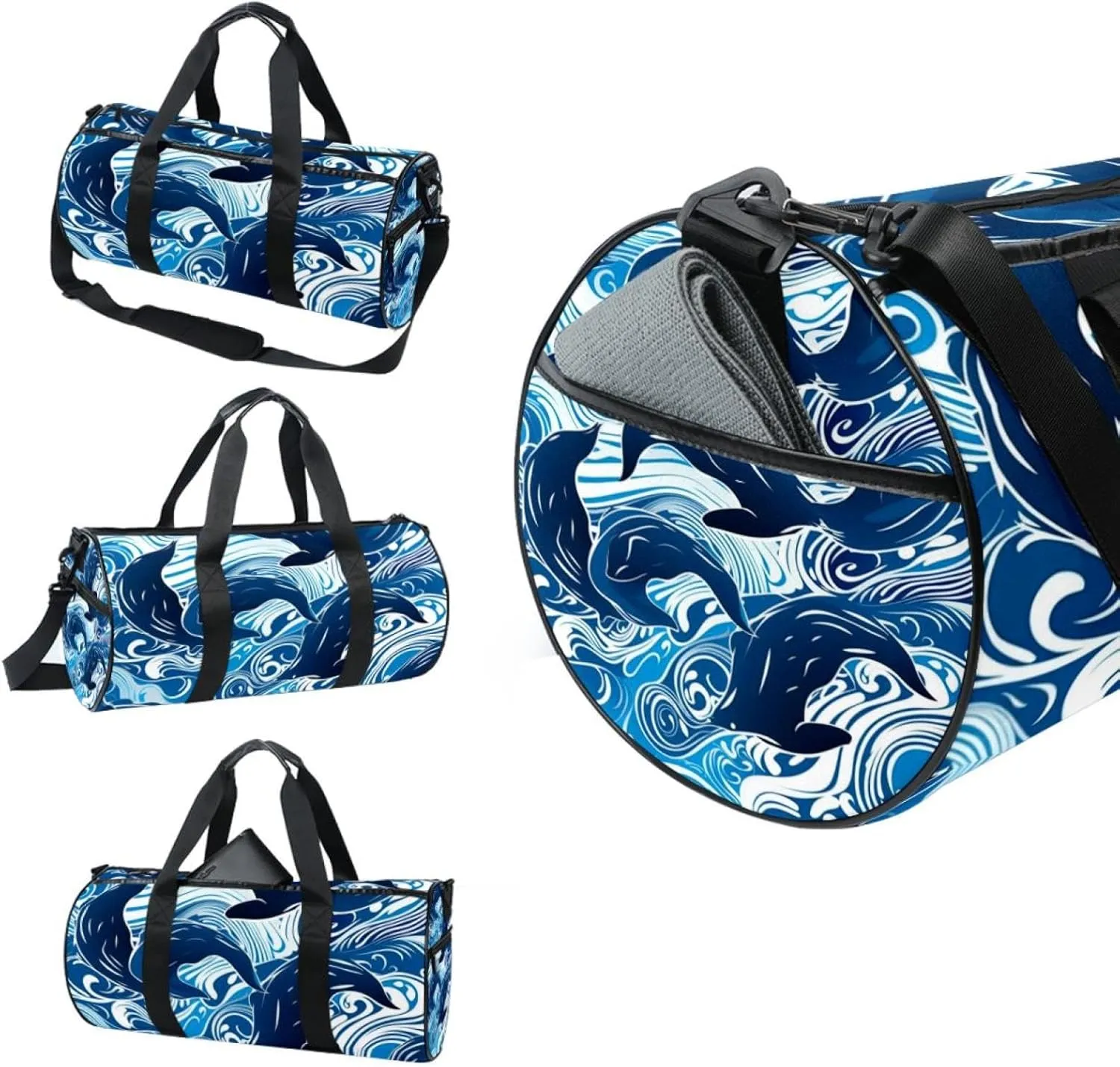 Travel Bag,Mens Gym Bag,Womens Gym Bag,Whales Sea Waves Floral,Sports Bag