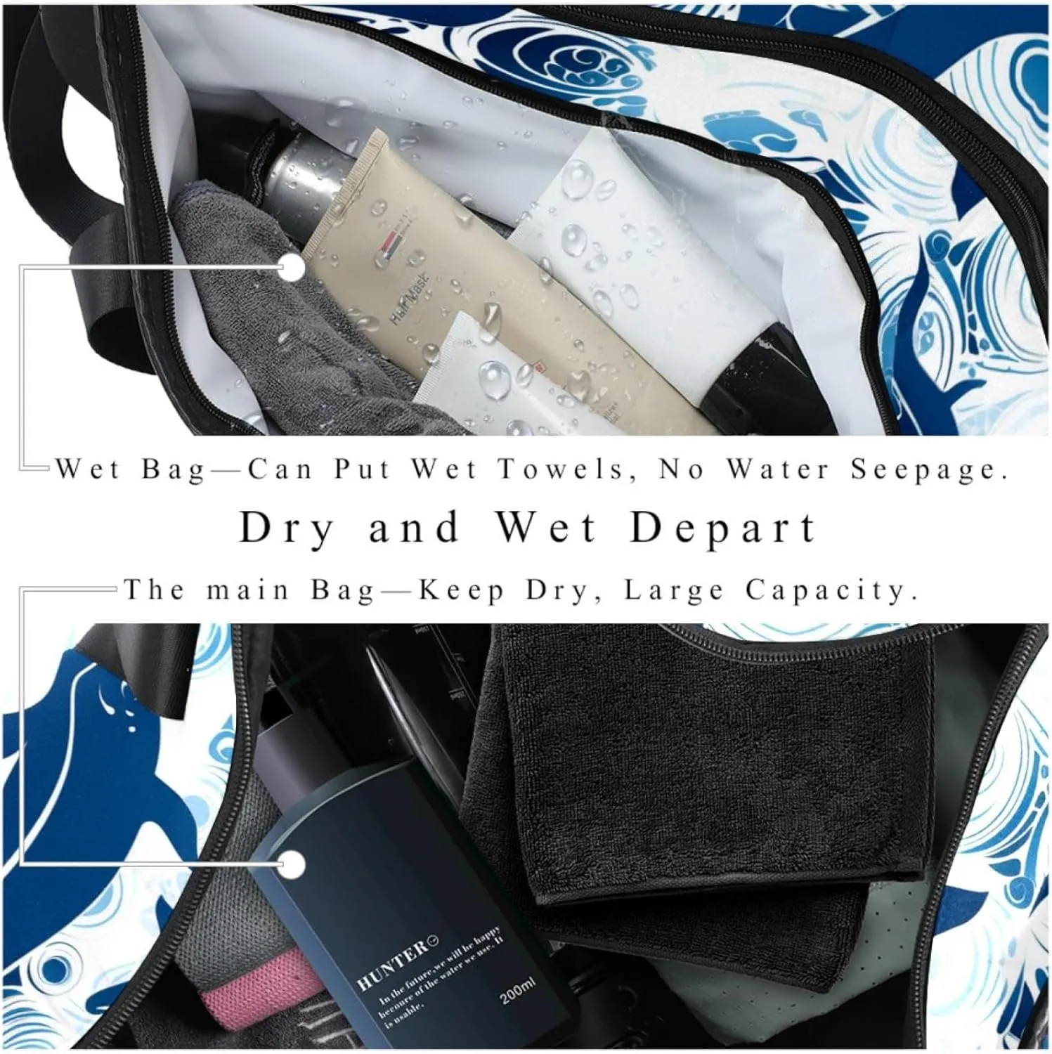 Travel Bag,Mens Gym Bag,Womens Gym Bag,Whales Sea Waves Floral,Sports Bag