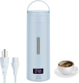 Travel Electric Kettle, ShineMe Portable Mini Electric Kettle with Temperature Control and LCD Display, 350ml Stainless Steel Kettle Water Boiler Fast Boil and Auto Shut off (Blue)