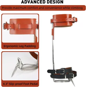 Tree Climbing Gear Set with Adjustable Spikes, Leg Pads, Steel Core Flip Line, and Safety Lanyard, Tree Climbing Kit for Trimming, Cutting, Logging, Hunting, Fruit Picking