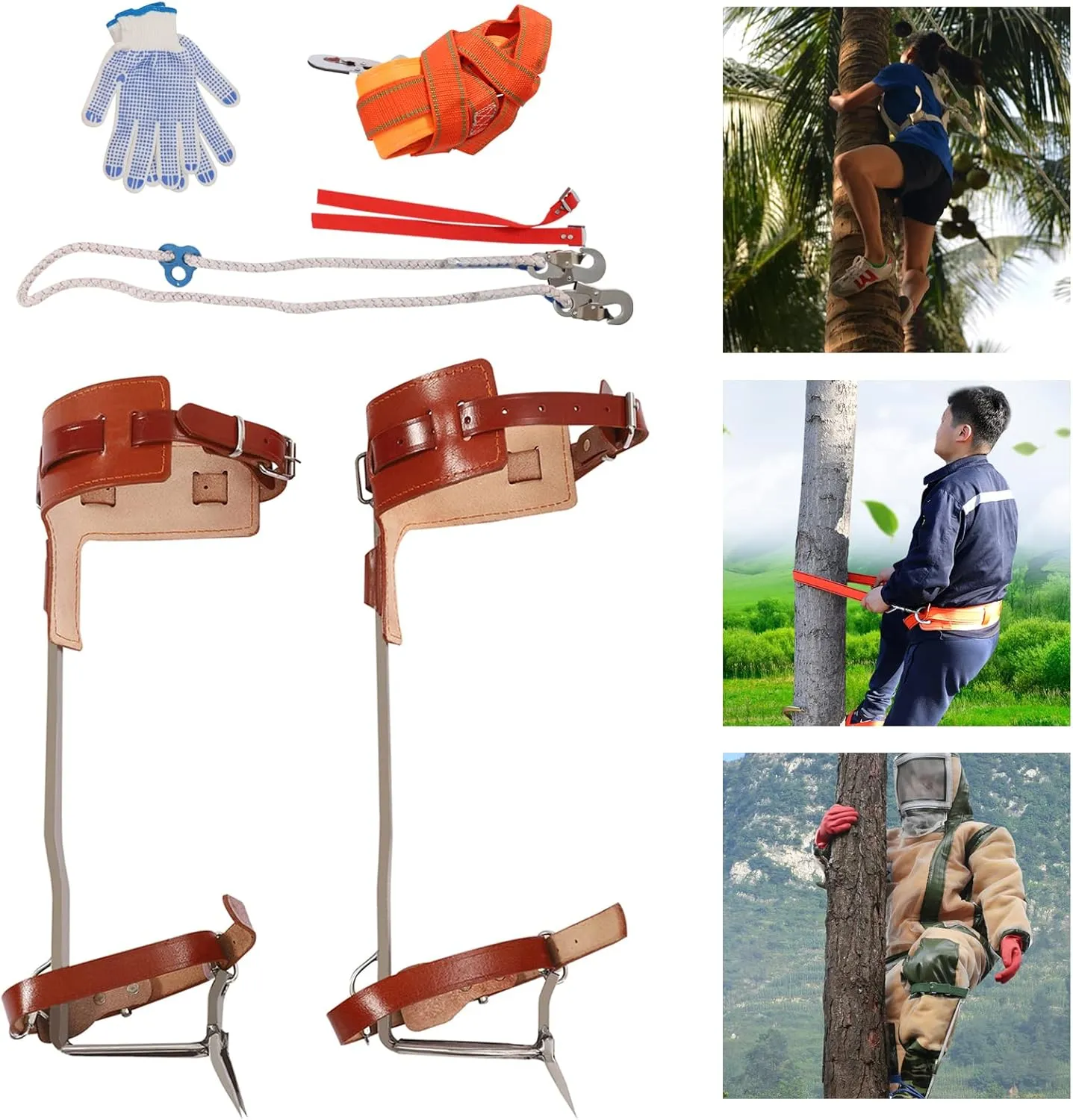 Tree Climbing Spikes,Tree Climbing Gear Toolswith Leggings Straps for Outdoor Jungle Survival Fruit Picking Tree Work Outdoor