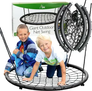 Tree Net Swing w Hanging Rope and Rings - Giant 40" Wide Two Person Indoor Outdoor Spider Web Swingset - Great for Backyard, Playground, Kids Playroom - Safe Durable, Ultimate Gift for Girls Boys