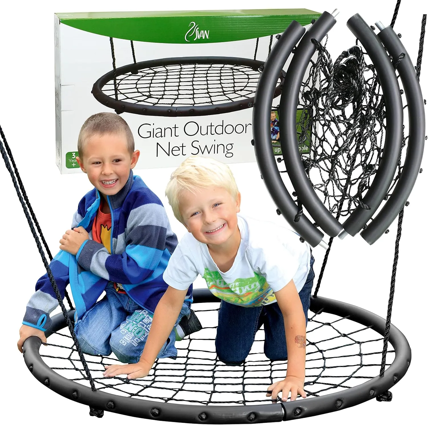 Tree Net Swing w Hanging Rope and Rings - Giant 40" Wide Two Person Indoor Outdoor Spider Web Swingset - Great for Backyard, Playground, Kids Playroom - Safe Durable, Ultimate Gift for Girls Boys