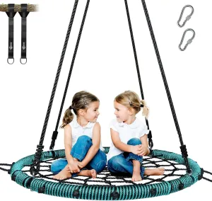 Trekassy 750lbs 40“ Spider Web Saucer Tree Swing for Kids Adults, Outdoor Net Swing with Steel Frame and 2 Hanging Straps-Green