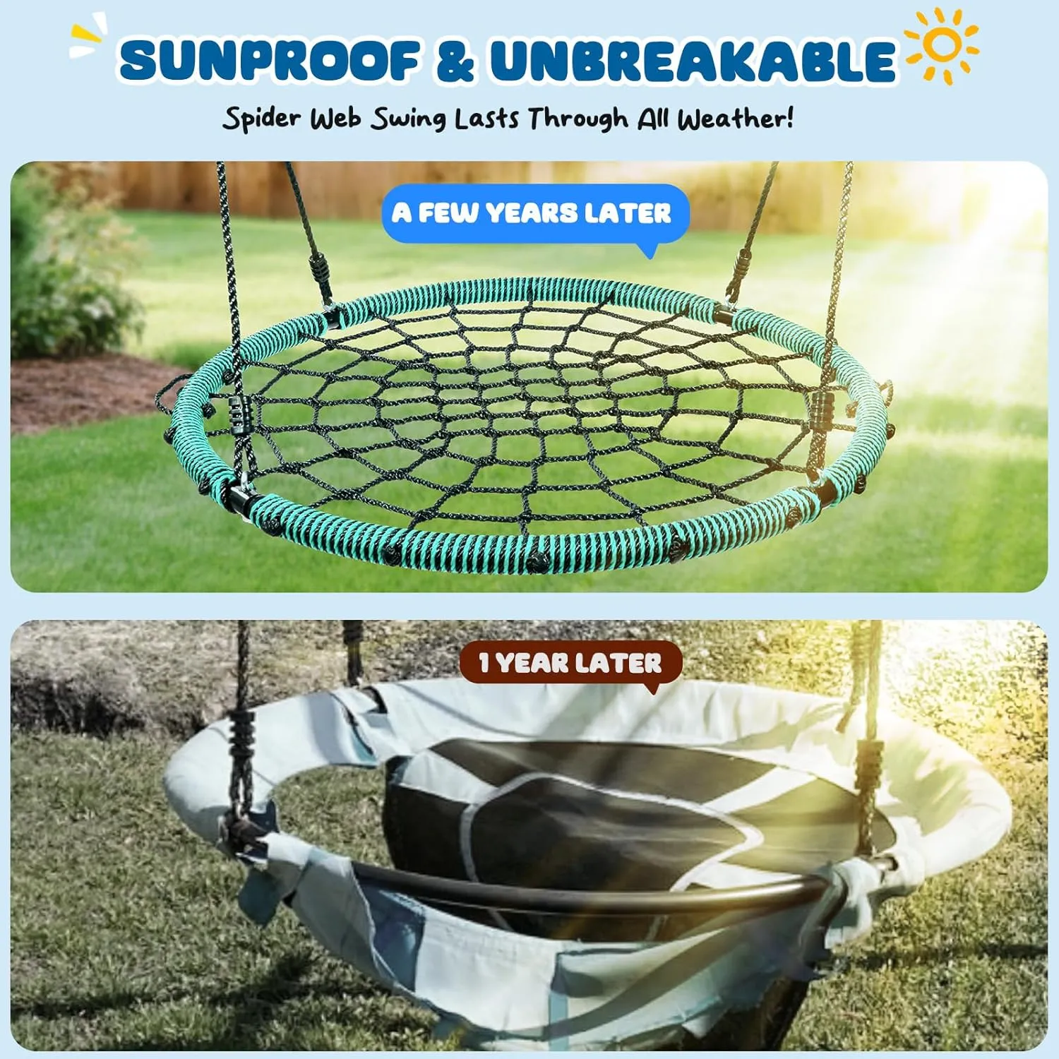 Trekassy 750lbs 40“ Spider Web Saucer Tree Swing for Kids Adults, Outdoor Net Swing with Steel Frame and 2 Hanging Straps-Green