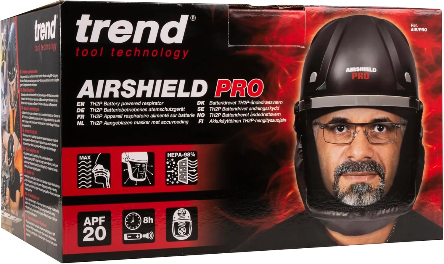 Trend Airshield Pro Full Faceshield, Dust Protector, Battery Powered Air Circulating Mask for Woodworking, AIR/PRO