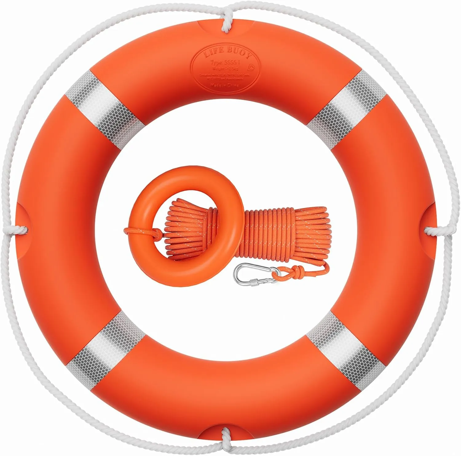Tresbro 23"/28" Boat Safety Throw Ring with Water Floating Lifesaving Rope 50FT Set, Professional Life Ring and Reflective Strip
