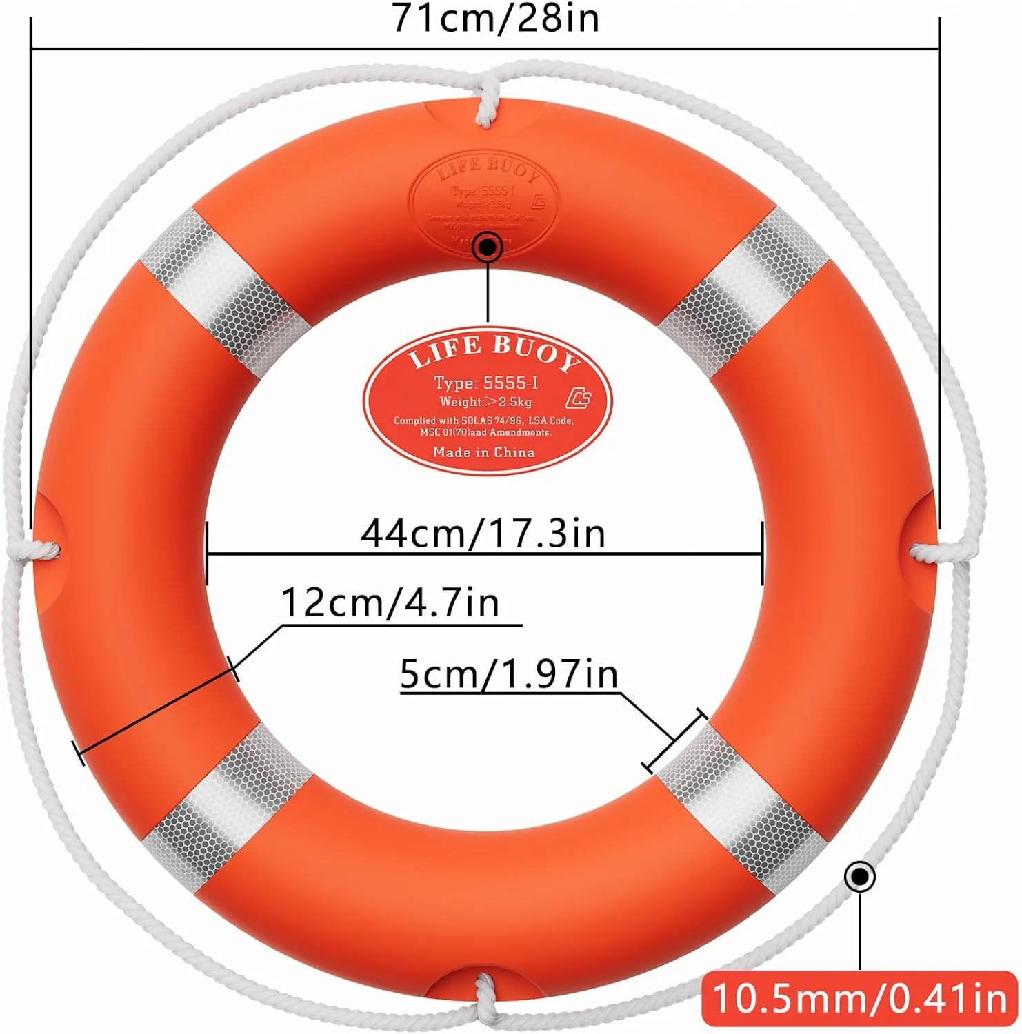 Tresbro 23"/28" Boat Safety Throw Ring with Water Floating Lifesaving Rope 50FT Set, Professional Life Ring and Reflective Strip