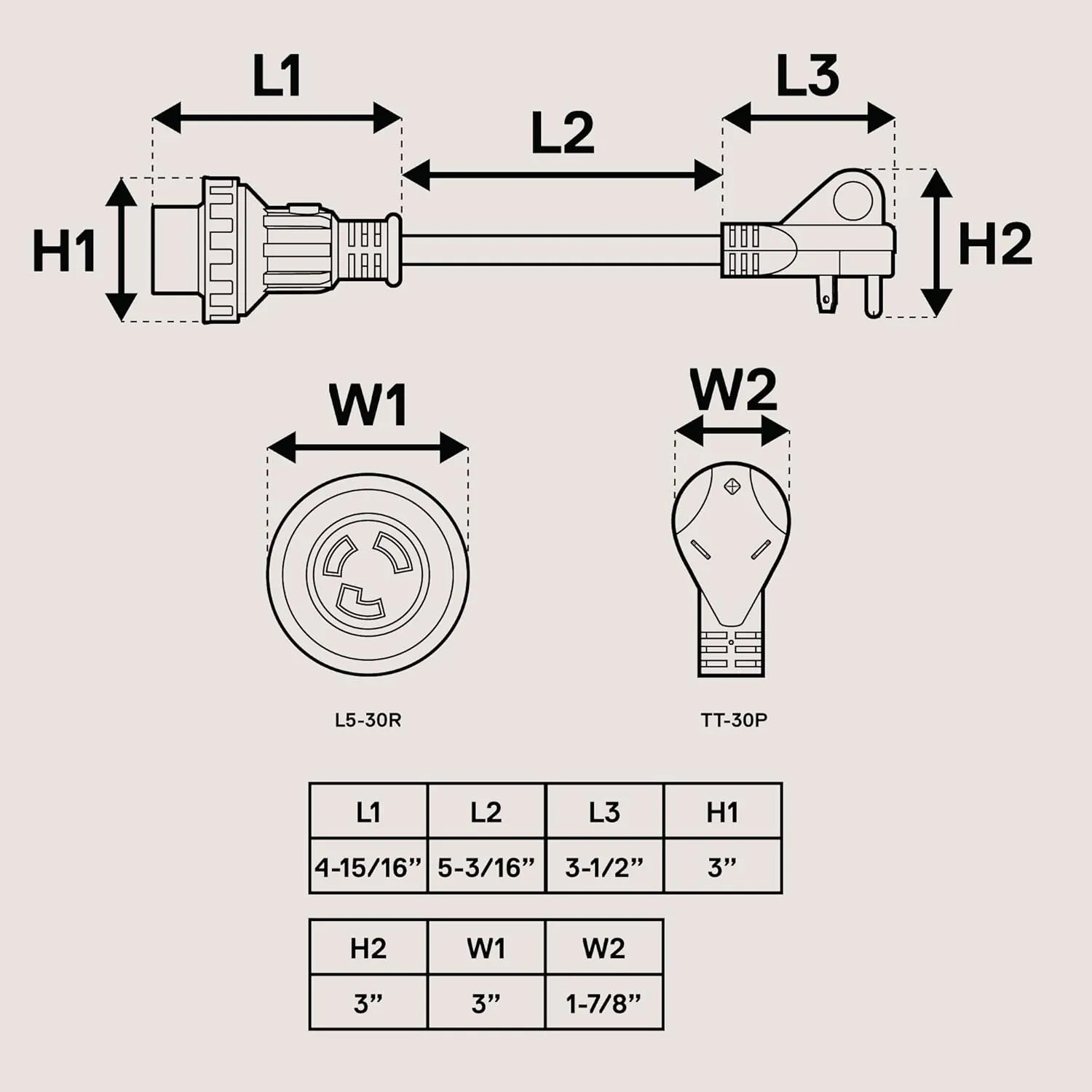 True Mods 30A 125V to 30A 125V RV Power Adapter Cord Plug [NEMA L5-30R 3 Prong Female to TT-30P 3 Pin Male] [Twist-Lock] [ETL Approved] [LED Indicator] [10 / 3 STW Wire] Boat Marine Trailer Camper
