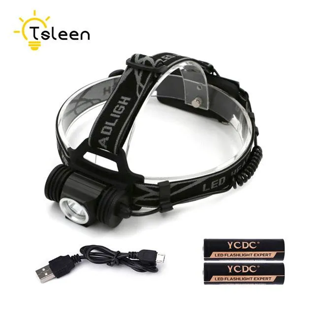 TSLEEN Free Shipping! Waterproof Rechargeable LED Headlamp Camping Flashlight With USB 18650 Battery Head Light Torch Lamp