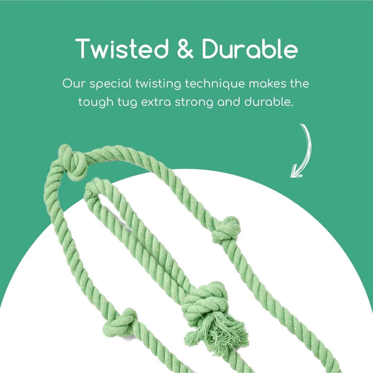 Tumbo Tough Tug Rope Dog Toy - (Green 5 ft Long Strong and Durable Rope Pull Toy with Handle) TUG of WAR Dog Toy