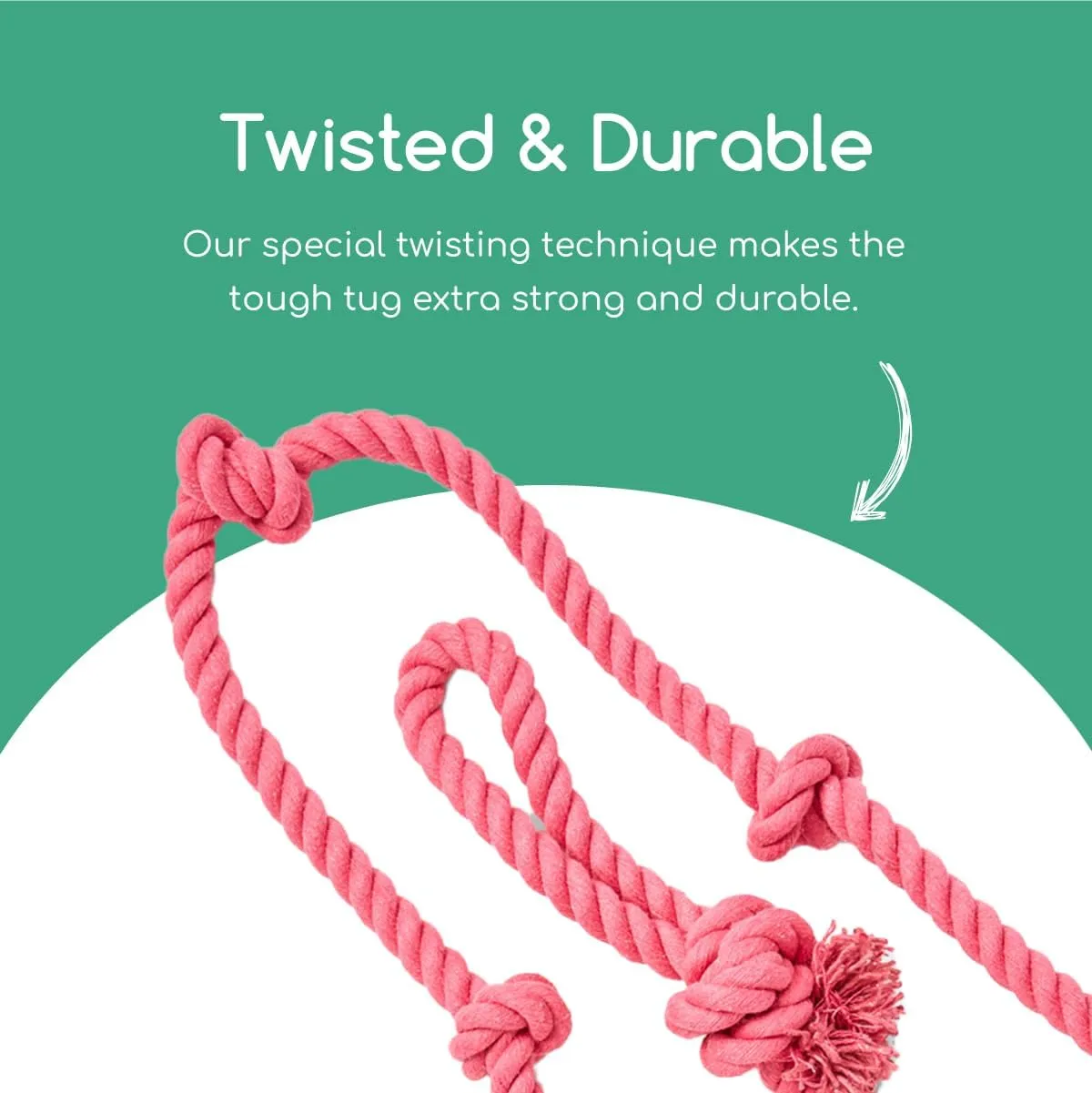 Tumbo Tough Tug Rope Dog Toy - (Pink 5 ft Long Strong and Durable Rope Pull Toy with Handle) TUG of WAR Dog Toy