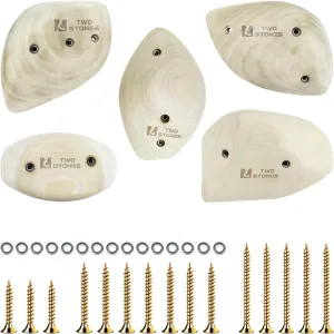 TWO STONES Wooden Rock Climbing Holds for Adults | Wood Rock Wall Climbing Holds for Gyms | Variety Screw On Climbing Hand Holds Set with Mounting Hardware