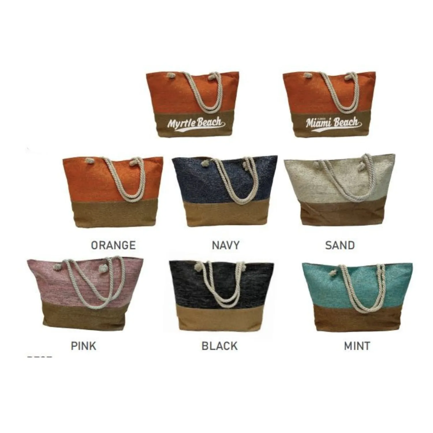 Two-Tone Burlap Tote Bag with Rope Handles - B306