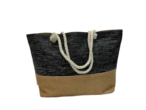 Two-Tone Burlap Tote Bag with Rope Handles - B306