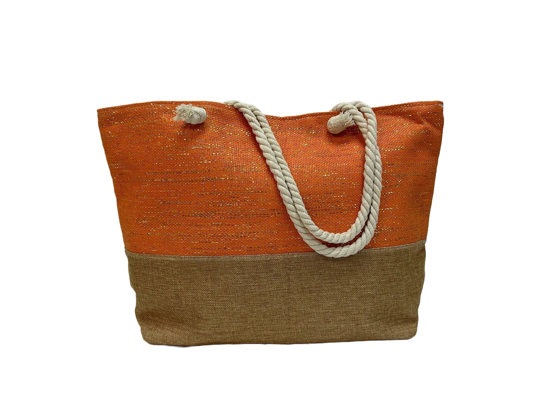 Two-Tone Burlap Tote Bag with Rope Handles - B306