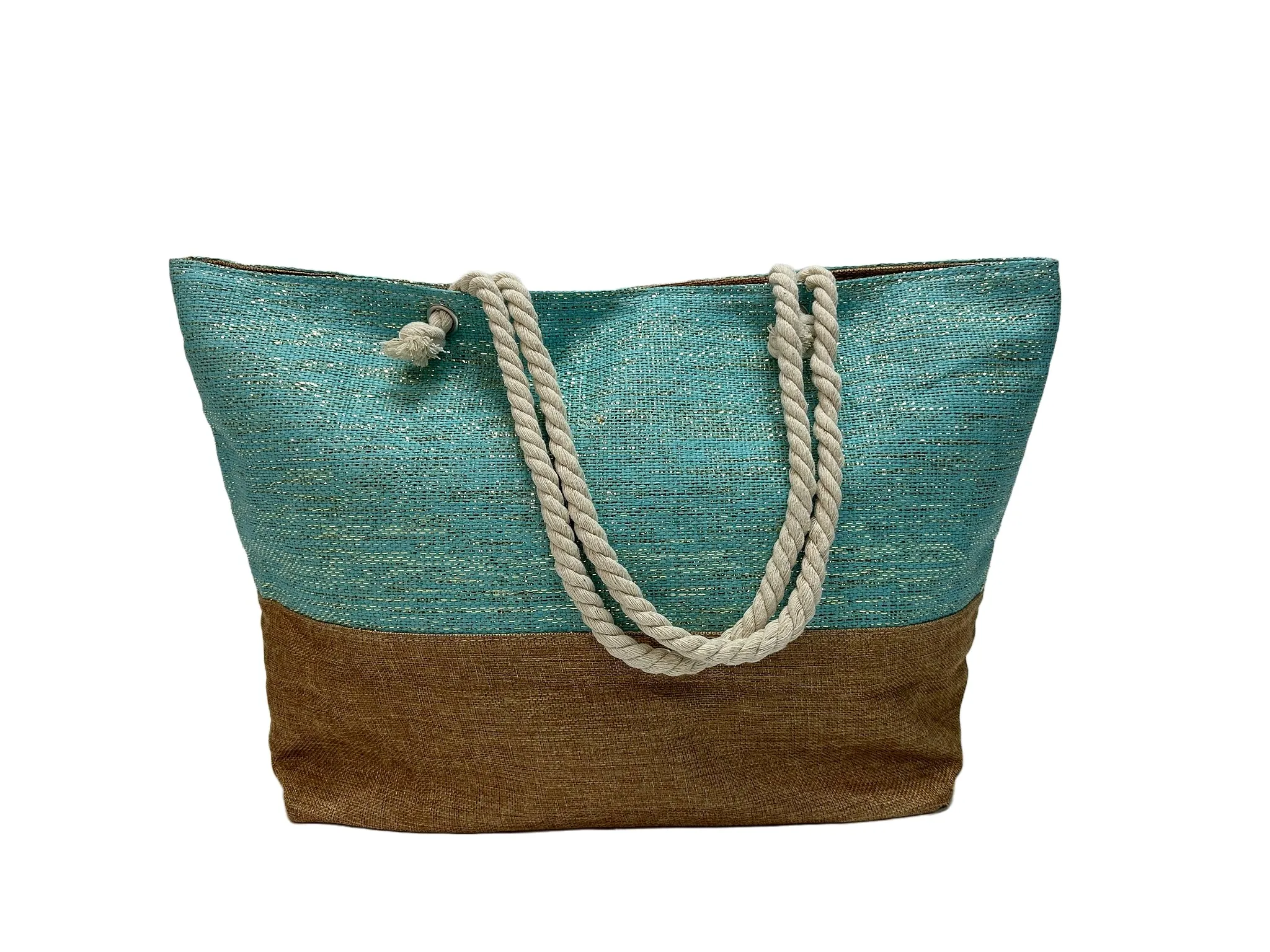 Two-Tone Burlap Tote Bag with Rope Handles - B306