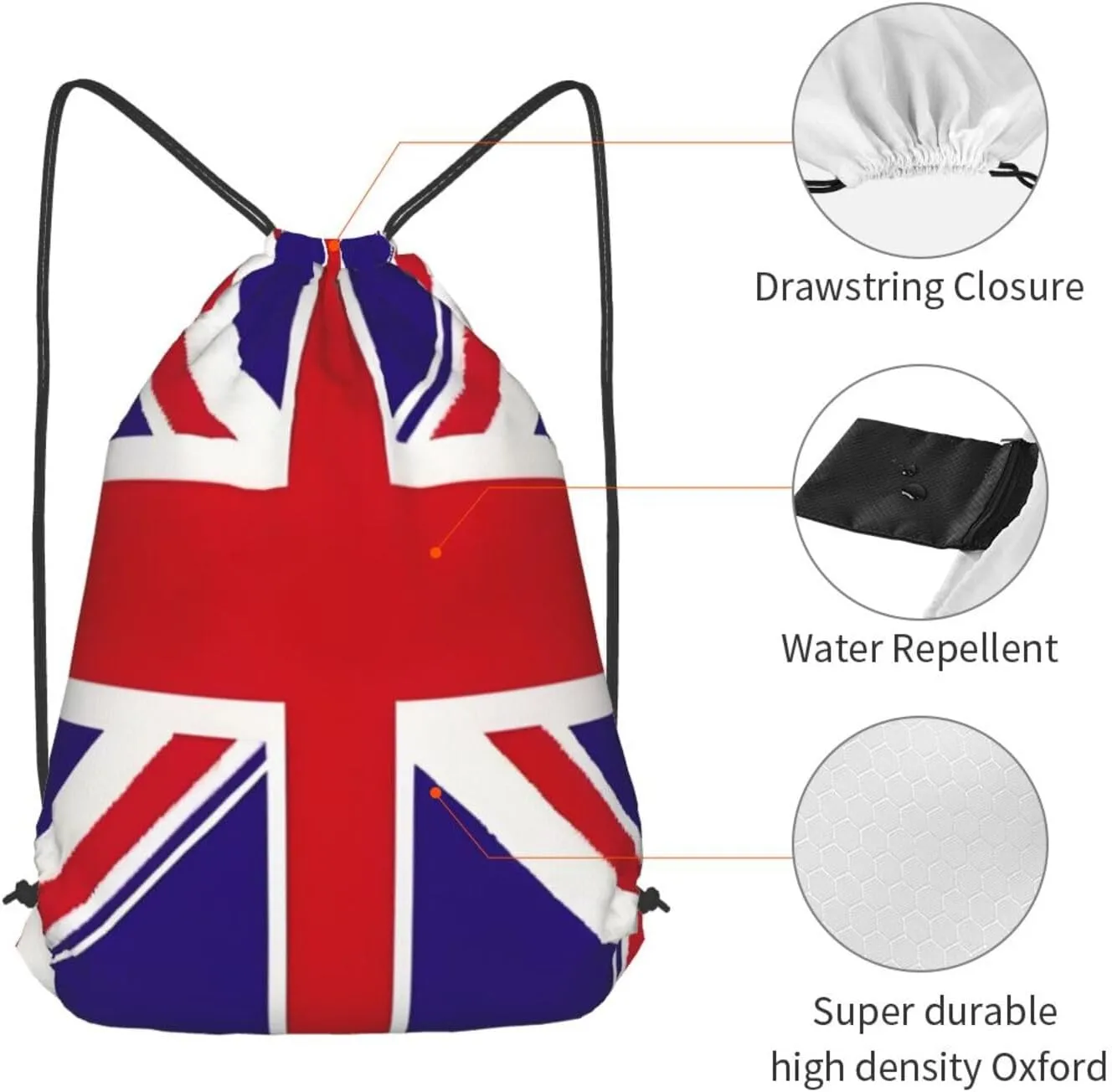 Uk Flag Drawstring Backpack String Cinch Bag Polyester Sackpack For Fitness Training Workout