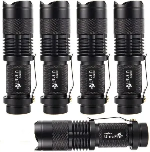 ULTRAFIRE 5 Pack SK68 Tactical and Small Flashlights,7w 3-Mode Pocket Torch Adjustable Focus Zoom Light Lamp