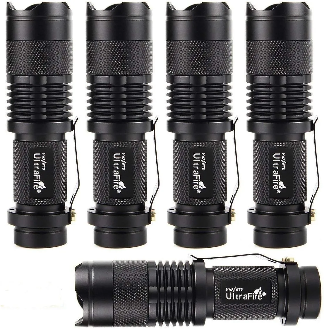 ULTRAFIRE 5 Pack SK68 Tactical and Small Flashlights,7w 3-Mode Pocket Torch Adjustable Focus Zoom Light Lamp