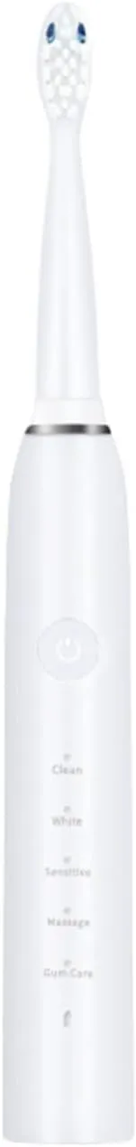 Ultrasonic Electric Toothbrushes, Rechargeable Electric Toothbrush with 5 Modes and Smart Timing, Included 2 Brush Heads and 1 USB Charging Cable (White)