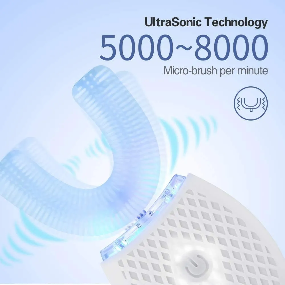 Ultrasonic U-Shaped Toothbrush, Adult, 360 Electric Sonic, Wireless Charging, White