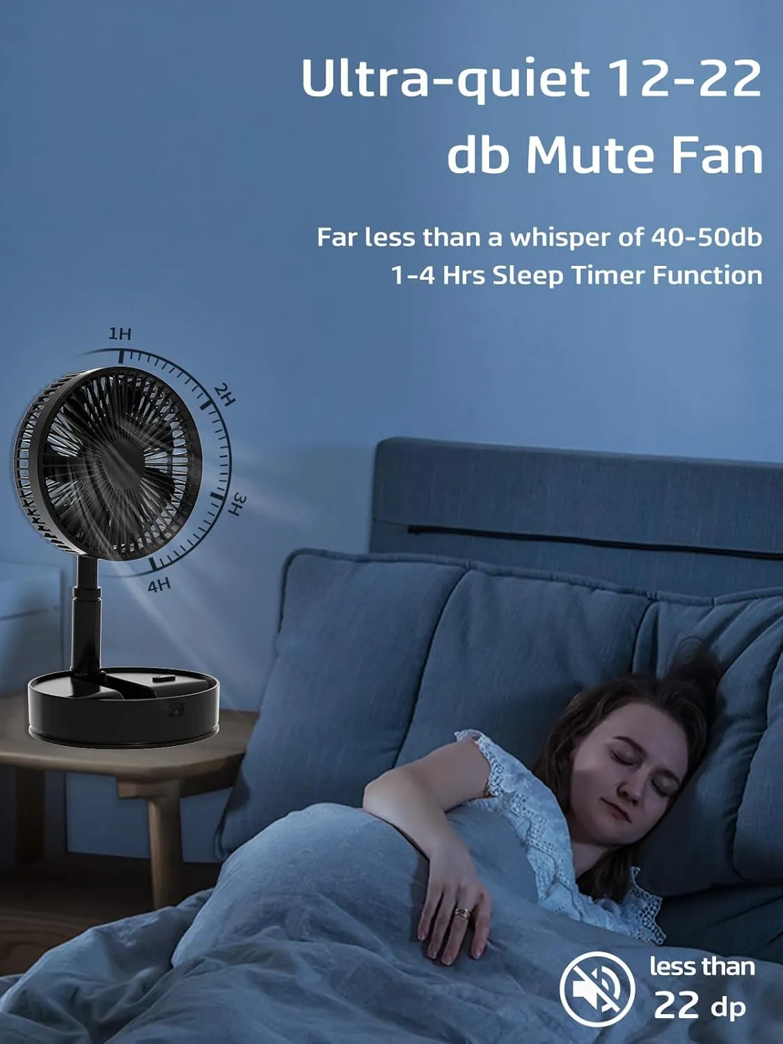 UN UNITEDTIME Foldable Fan Foldaway with Remote Control, 7200mAh Rechargeable Battery Powered Pedestal Fan for Camping, 4 Speed, Timer, Portable Table for Travel, Outdoor, Home (Black)