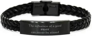 Unique Pilot Engraved Braided Leather Bracelet for Graduation and Veterans Day, Hope and Confidence Inspired Gifts for Aviators