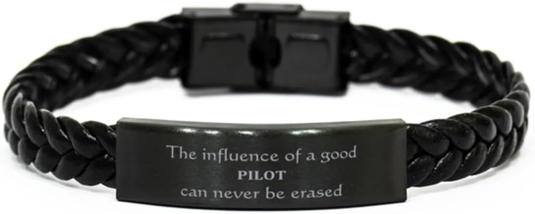 Unique Pilot Engraved Braided Leather Bracelet for Graduation and Veterans Day, Hope and Confidence Inspired Gifts for Aviators