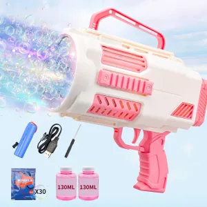Upgraded Bazooka Bubble Gun, No Dip Bubble Machine Gun with Light，9000  Bubbles Per Min Bubbles for Kids and Toddlers Outdoor Toys, Birthday for Girls-Pink