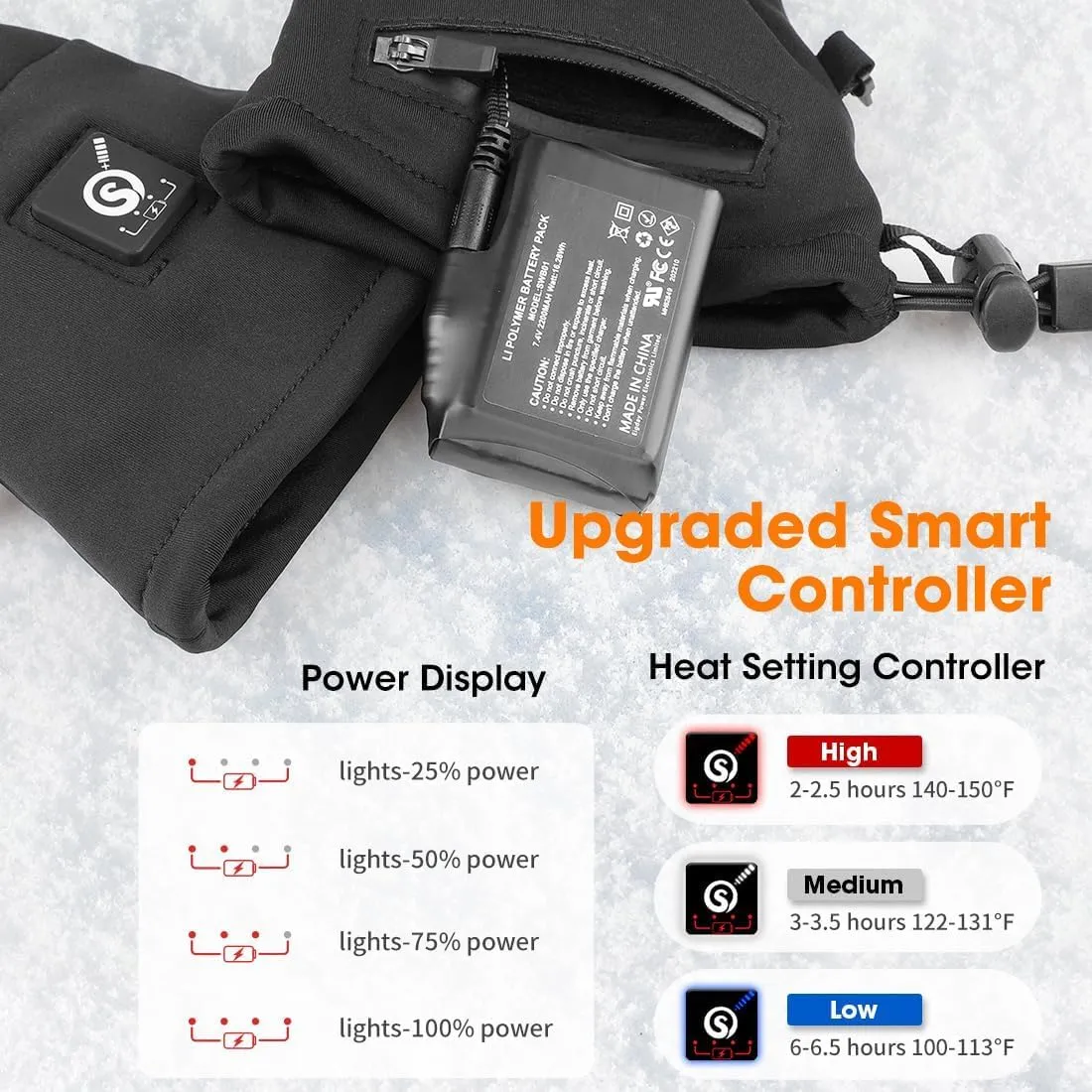 Upgraded Heated Glove Liners for Men Women, Rechargeable Electric Battery Heated Gloves Windproof Winter Glove Liners Thin Gloves Hand Warmer for Ski Snowboarding Hunting