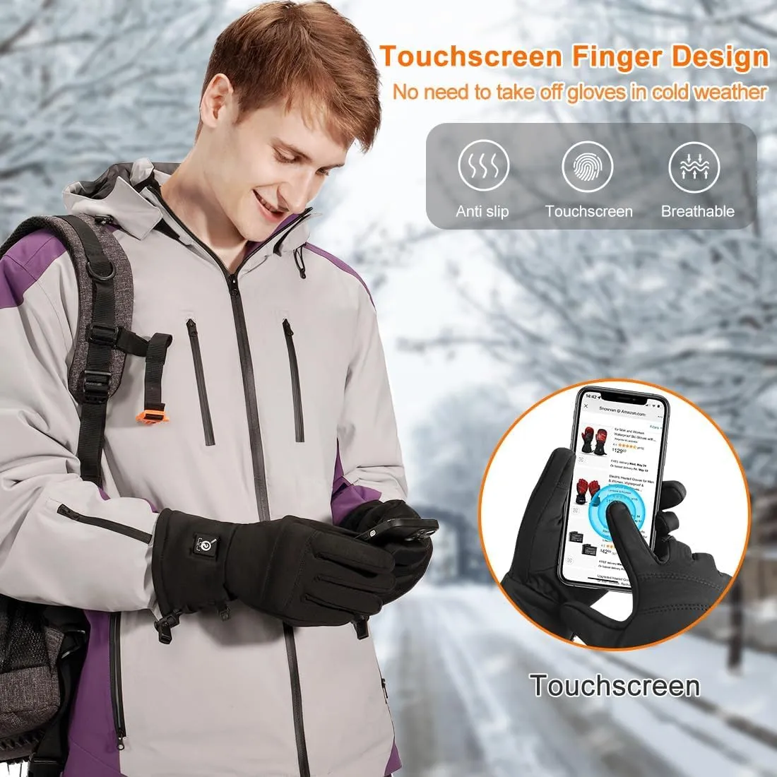 Upgraded Heated Glove Liners for Men Women, Rechargeable Electric Battery Heated Gloves Windproof Winter Glove Liners Thin Gloves Hand Warmer for Ski Snowboarding Hunting