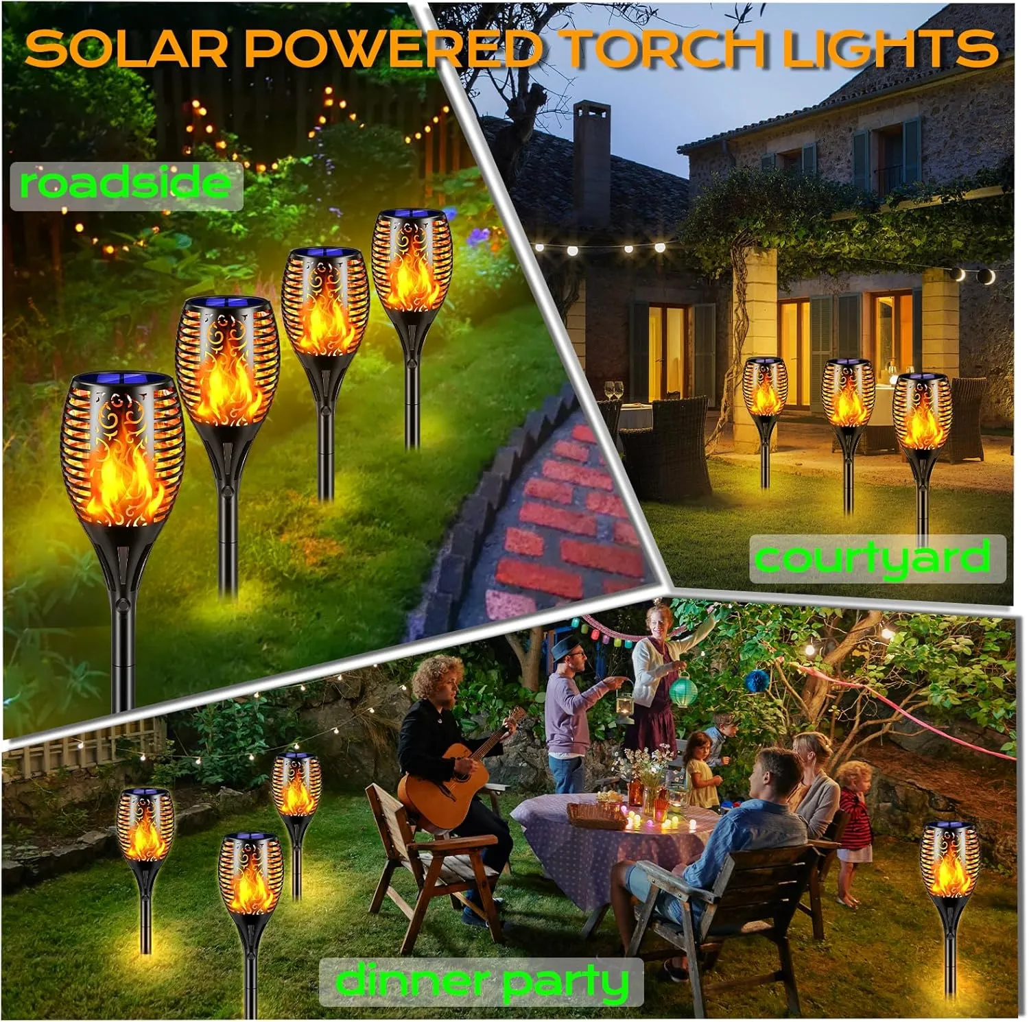 Upgraded Larger Solar Torch Lights, 43" Flickering Flame Lights, Waterproof Outdoor Landscape Decoration Lighting 96 LED Auto On/Off Garden Patio Yard Pathway,Black 4 Pack (4)