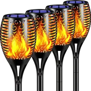 Upgraded Larger Solar Torch Lights, 43" Flickering Flame Lights, Waterproof Outdoor Landscape Decoration Lighting 96 LED Auto On/Off Garden Patio Yard Pathway,Black 4 Pack (4)