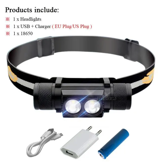 USB headlight led headlamp cree xm l2 flashlight Head torch led head light waterproof18650charge battery camping light hoofdlamp