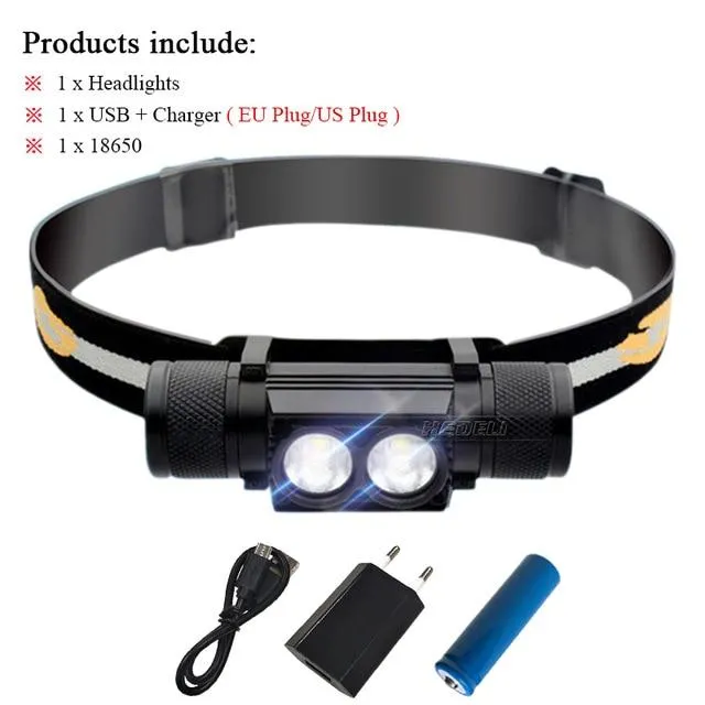 USB headlight  xm l2 camping light led headlamp Head torch flashlight head light waterproof 18650 charge battery hoofdlamp